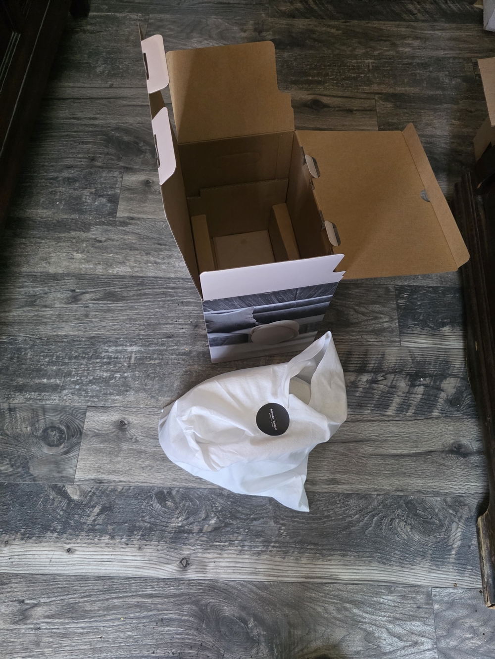 White Bag with Black Logo Sticker